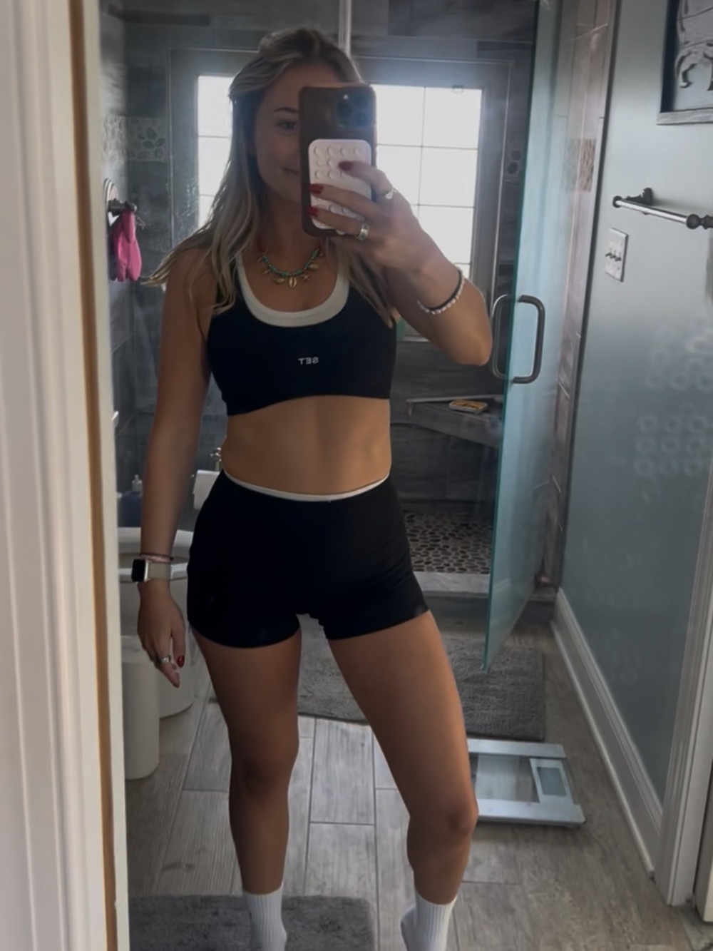 SET Active Black and White Sports Bra and Shorts Set